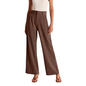 Brown Wide Leg Pants Work Business Loose High Waist Palazzo Flowy Trousers